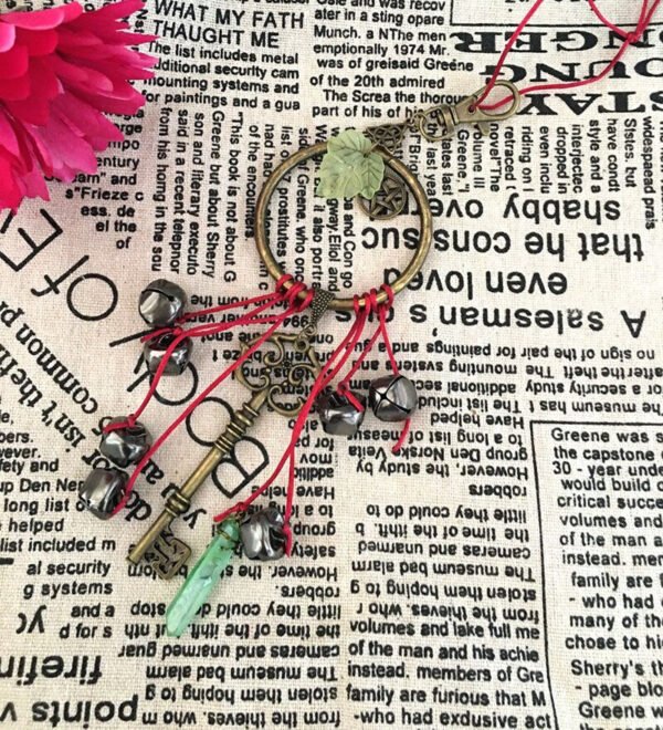 Gothic Keychain ~Witches Bells Keychain with Butterfly&leaf&Quartz,Home Protection Gift,woodland Jewelry,Occult Decor,Witchcraft,Good Luck