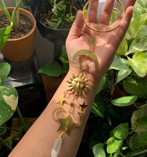 Gothic  Keychain ~Witches Sund Moon Stars Hanger keychain,Home Protection,New Home Gift,Occult Decor,Witchcraft,Good Luck,Banish Evil,Wiccan