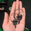Witchy Black Quartz Crystal Earrings, Dangle Earrings with Crescent Moon,gift for Witchy