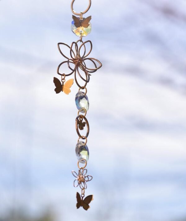 Witchy Car Charm Suncatcher with Butterfly, Floral Car Charm Suncatcher, Witchy Window Decor,Crystal Suncatcher