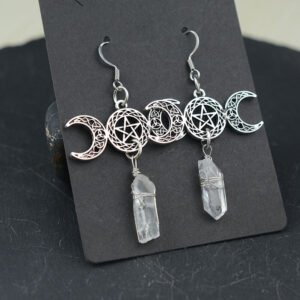 Witchy Celtics Moon Star Earring With White Crystal Gothic Trinity Knot Drop Earring