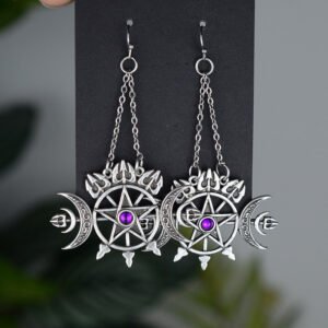 Witchy Gothic Crescent Moon Pentagram Earrings Dragon Celtics Axe Sword Drop Earring For Women Pine Mushroom Natural Jewelry