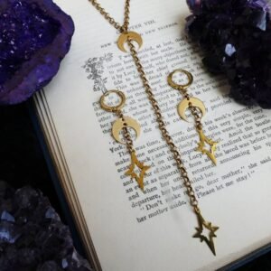 Witchy-Necklace-Set-Brass-Moon-Stars-Necklace-Modern-Witch-Style-Moon-Child-Gifts-Wiccan-Gifts-Modern Witchy Necklace Set Brass Moon & Stars Necklace Modern Witch Style Moon Child Gifts Wiccan Gifts Modern Witch Necklace Moon Gift
