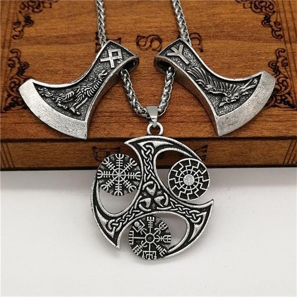 New Magicun Viking~Wolf Pendant Viking Futhark Axe pendant Men's necklace pagan Compass Vegvisir jewelry 1pc
