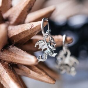 Womens Mens Dragon Earrings - Hoop Earrings with Charm - Celtic Earrings - Medieval Costume - Cartilage Hoop - Tiny Hoops