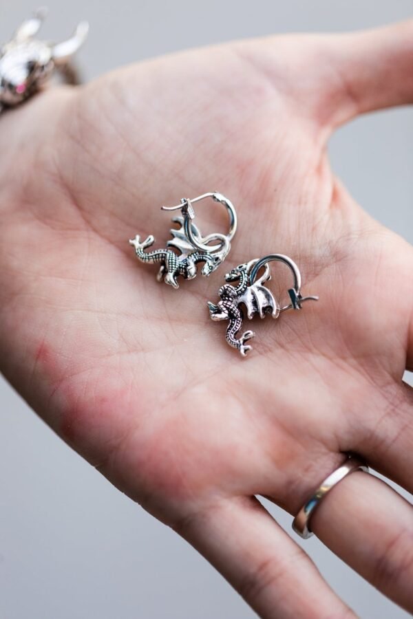 Womens Mens Dragon Earrings - Hoop Earrings with Charm - Celtic Earrings - Medieval Costume - Cartilage Hoop - Tiny Hoops