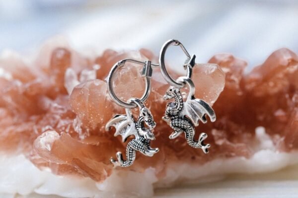 Womens Mens Dragon Earrings - Hoop Earrings with Charm - Celtic Earrings - Medieval Costume - Cartilage Hoop - Tiny Hoops