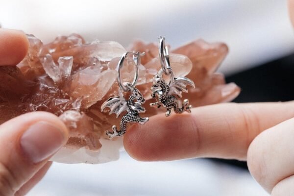 Womens Mens Dragon Earrings - Hoop Earrings with Charm - Celtic Earrings - Medieval Costume - Cartilage Hoop - Tiny Hoops