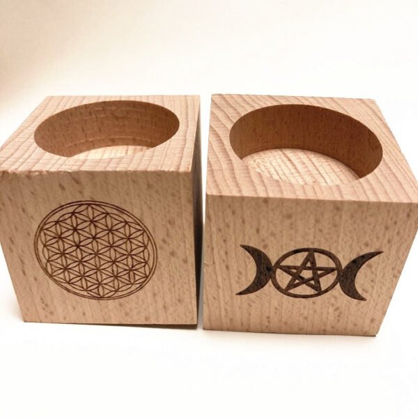 Wood Altar candle holders  wooden Candlestick with triple moon Viking compass runes ritual light holders witchcraft supplies