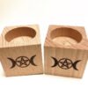 Wood Altar candle holders  wooden Candlestick with triple moon Viking compass runes ritual light holders witchcraft supplies
