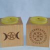 Wood Altar candle holders  wooden Candlestick with triple moon Viking compass runes ritual light holders witchcraft supplies