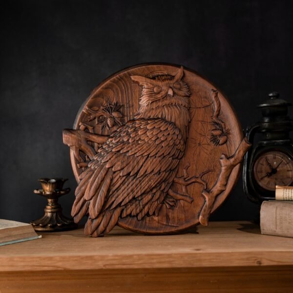 Wood Carved Owl Decor  Vintage Style Animal Wall Art  Wooden Decorative Plaque Sign  Hand Carved Ornament  Owl Statue