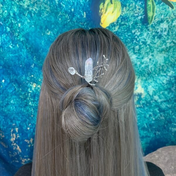 Wood hairpin Handmade crystal natural amethyst hairpin bridal hair comb crystal hair ornament BOHO wedding gift FZ-06