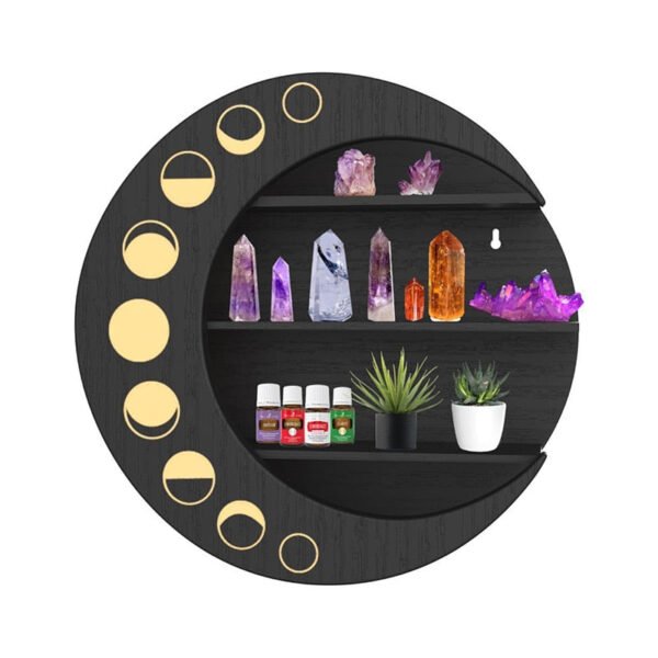 Wooden Moon Phase Crystal Wall Shelf Floating Hanging Storage Holder Indoor Home Decorations Simple Art Flower Pot Storage Rack  Wall Decor