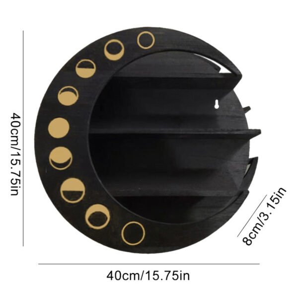 Wooden Moon Phase Crystal Wall Shelf Floating Hanging Storage Holder Indoor Home Decorations Simple Art Flower Pot Storage Rack  Wall Decor