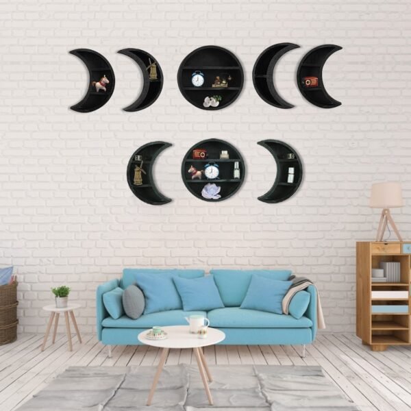 Wooden Moon Wall Decoration Shelf Moon Phase Cycle  Storage  Accessories Bohemian Style Crystal Organization  Wall Decor
