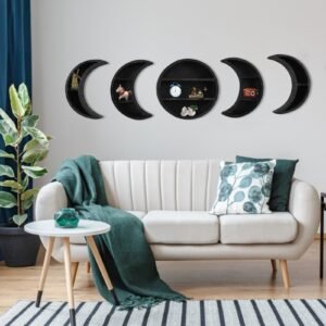 Wooden Moon Wall Decoration Shelf Moon Phase Cycle  Storage  Accessories Bohemian Style Crystal Organization  Wall Decor