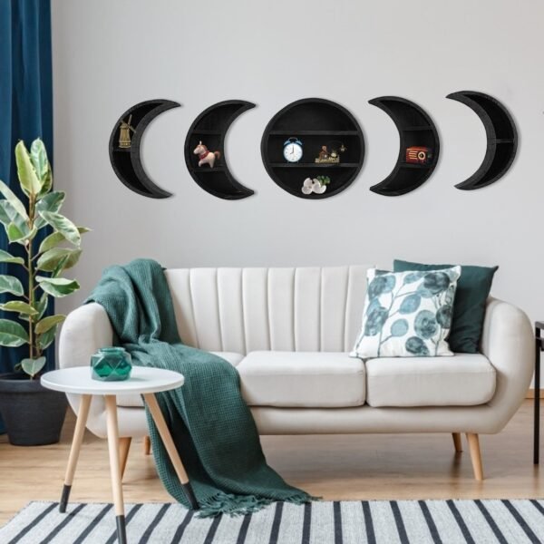 Wooden Moon Wall Decoration Shelf Moon Phase Cycle  Storage  Accessories Bohemian Style Crystal Organization  Wall Decor