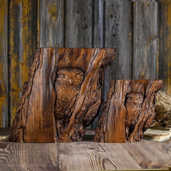 Wooden carved owl, indoor living room tabletop decoration crafts ornaments, home statues, animal carvings, gifts for art lovers