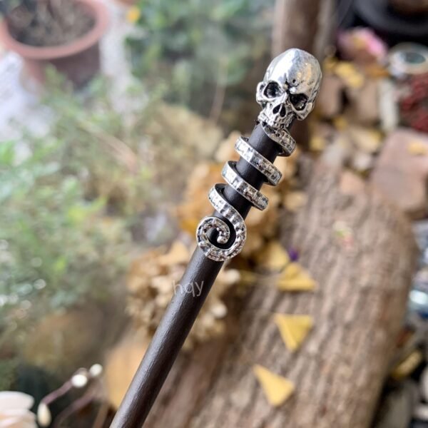 Wooden hair stick skull hairpin witch accessories witch magic wand  Wicca headdress gift