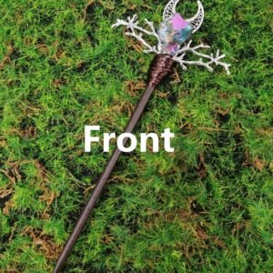 Wooden hairpin staff branch moon star crystal hair stick irregular crystal witch wand gift Altar decor Wicca