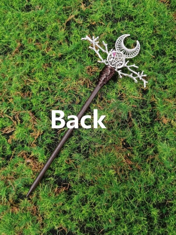 Wooden hairpin staff branch moon star crystal hair stick irregular crystal witch wand gift Altar decor Wicca