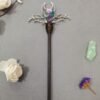 Wooden hairpin staff branch moon star crystal hair stick irregular crystal witch wand gift Altar decor Wicca