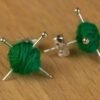 Wool Knitting Earrings - Yarn Ball and Needles,Miniature Knitting Needles, Knitter Gift, Silver-Plated Stud, Yarn Ball Earrings
