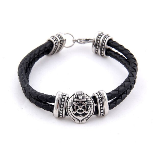 Viking Magic~Double Braided Leather Rudder & Anchor Charms Bracelet 316L Stainless Steel Bead Trendy Bracelet & Bangles Men Jewelry