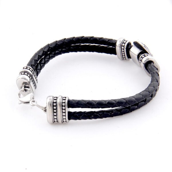 Viking Magic~Double Braided Leather Rudder & Anchor Charms Bracelet 316L Stainless Steel Bead Trendy Bracelet & Bangles Men Jewelry