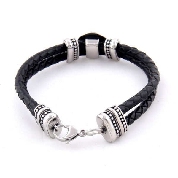 Viking Magic~Double Braided Leather Rudder & Anchor Charms Bracelet 316L Stainless Steel Bead Trendy Bracelet & Bangles Men Jewelry