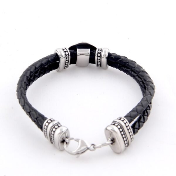 Viking Magic~Double Braided Leather Rudder & Anchor Charms Bracelet 316L Stainless Steel Bead Trendy Bracelet & Bangles Men Jewelry