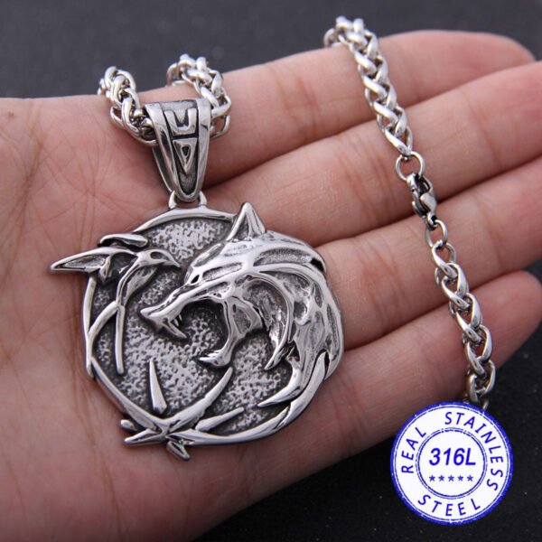 Viking Magic~Stainless Steel Wolf Head Pendant the Geralt Netflix TV Cosplay Necklace never fade