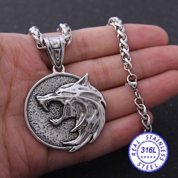 Viking Magic~Stainless Steel Wolf Head Pendant the Geralt Netflix TV Cosplay Necklace never fade