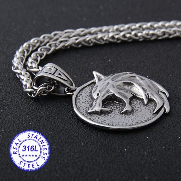 Viking Magic~Stainless Steel Wolf Head Pendant the Geralt Netflix TV Cosplay Necklace never fade