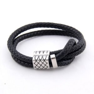 Viking Magic~Trendy BV Style Male Bracelets 316L Stainless Steel Adjustable Double Layer Braided Leather Men Bracelet Jewelry
