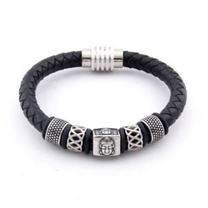 Viking Magic~Vintage Red Genuine Leather Male Charms Bracelets 316l Stainless Steel Buddha Head Bangle For Men Fashion Jewelry