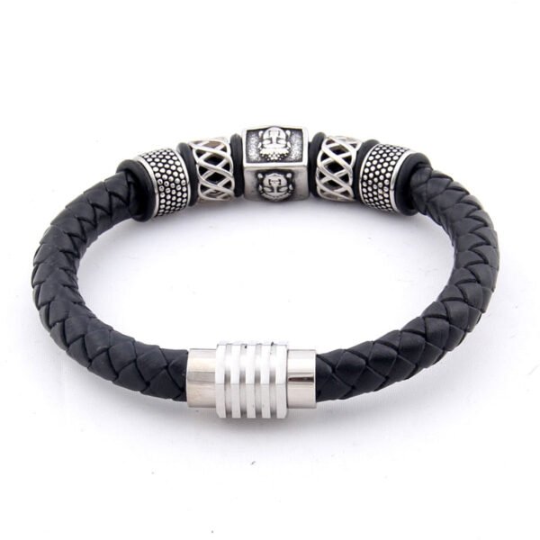 Viking Magic~Vintage Red Genuine Leather Male Charms Bracelets 316l Stainless Steel Buddha Head Bangle For Men Fashion Jewelry