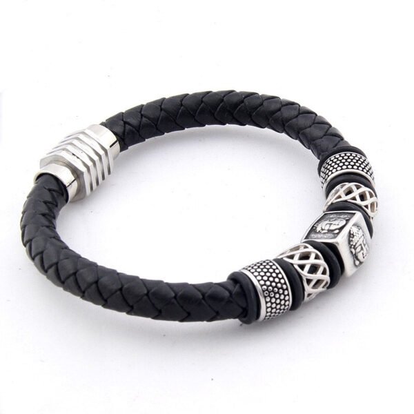 Viking Magic~Vintage Red Genuine Leather Male Charms Bracelets 316l Stainless Steel Buddha Head Bangle For Men Fashion Jewelry