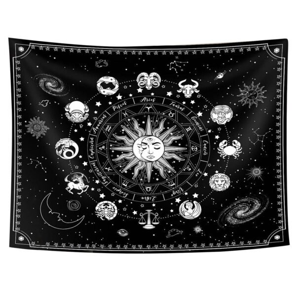 Zodiac Tapestries Sun and Moon Tapestry Astrology Tapestry Zodiac Sign Tapestry, Constellation Tapestry Black and White Tapestry