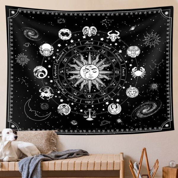 Zodiac Tapestries Sun and Moon Tapestry Astrology Tapestry Zodiac Sign Tapestry, Constellation Tapestry Black and White Tapestry
