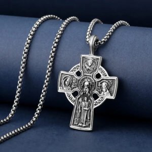 Vintage Pure Tin Cross Necklace Men Jesus Saint Benedict Exorcist Prayer Pendant Amulet Couple Religious Wishing Jewelry Gifts