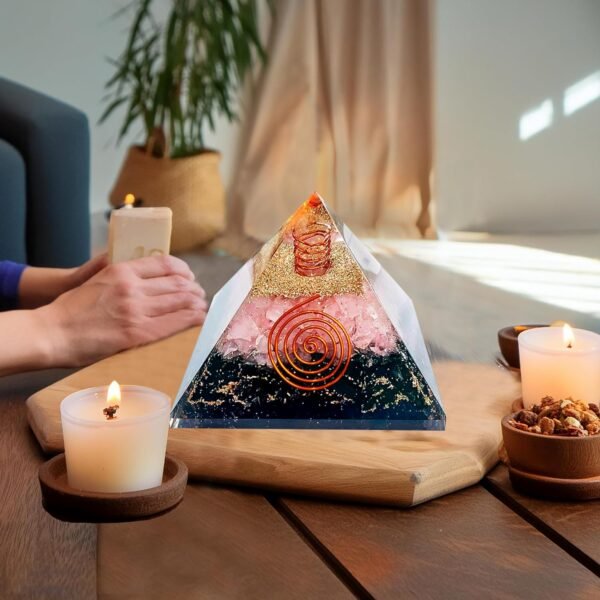 Crystal Orgone Pyramid – Orgonite Energy Generator with Copper-Wrapped Quartz and Shungite Crystals for Positive Energy