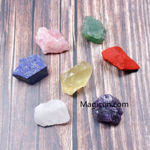 Magicun Stone~1 set Natural crystal stone seven chakras Black cloth bag large grain unpolished collection gift