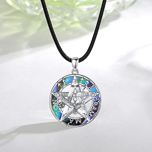 Vito Sterling Silver Tetragrammaton Necklace for Women Men, Abalone Shell 18k Gold Plated Pentagram Pendant, Wiccan Protection Amulet Pentacle Star Jewelry Gift for Wife Husband, 24"/18"/22"