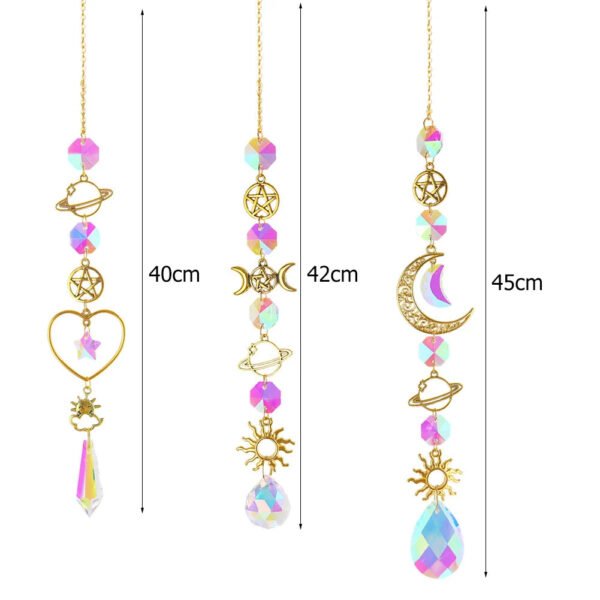 Elegant Suncatcher Crystal Wind Chime with Star, Moon, and Diamond Design - Hanging Prisms for Rainbow Light Effects - Decorative Pendant for Home and Garden