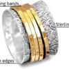 925 Sterling Silver Spinner Ring for Women with 4 Brass Fidget Rings Chunky Wide Band