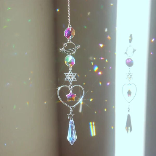 Elegant Suncatcher Crystal Wind Chime with Star, Moon, and Diamond Design - Hanging Prisms for Rainbow Light Effects - Decorative Pendant for Home and Garden
