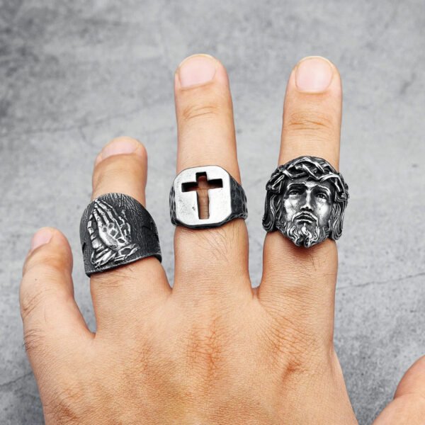 316L Stainless Steel Men Ring Christian Jesus Face Rings Religion Amulet Punk Rock for Male Biker Boyfriend Jewelry Best Gift