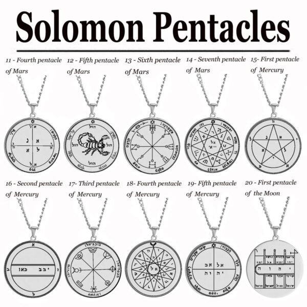 Silver Color 44 Solomon Pentacles Seal of Jupiter Mars Mercury Moon Saturn Sun Venus Talisman Pendant Stainless Steel Necklace